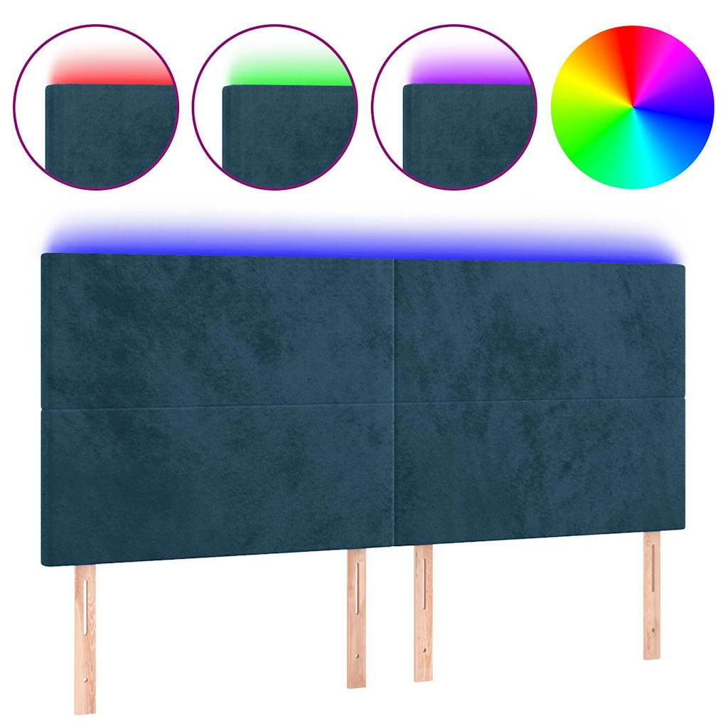 Testiera a LED Blu Scuro 180x5x118/128 cm in Velluto