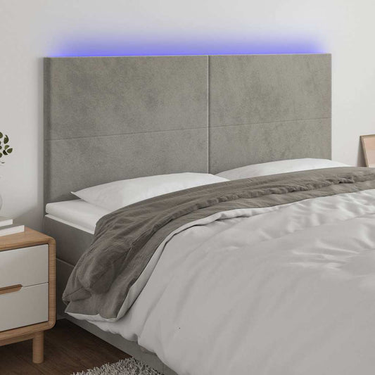 Testiera a LED Grigio Chiaro 200x5x118/128 cm in Velluto