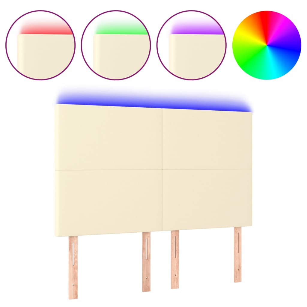 Testiera a LED Crema 144x5x118/128 cm in Similpelle