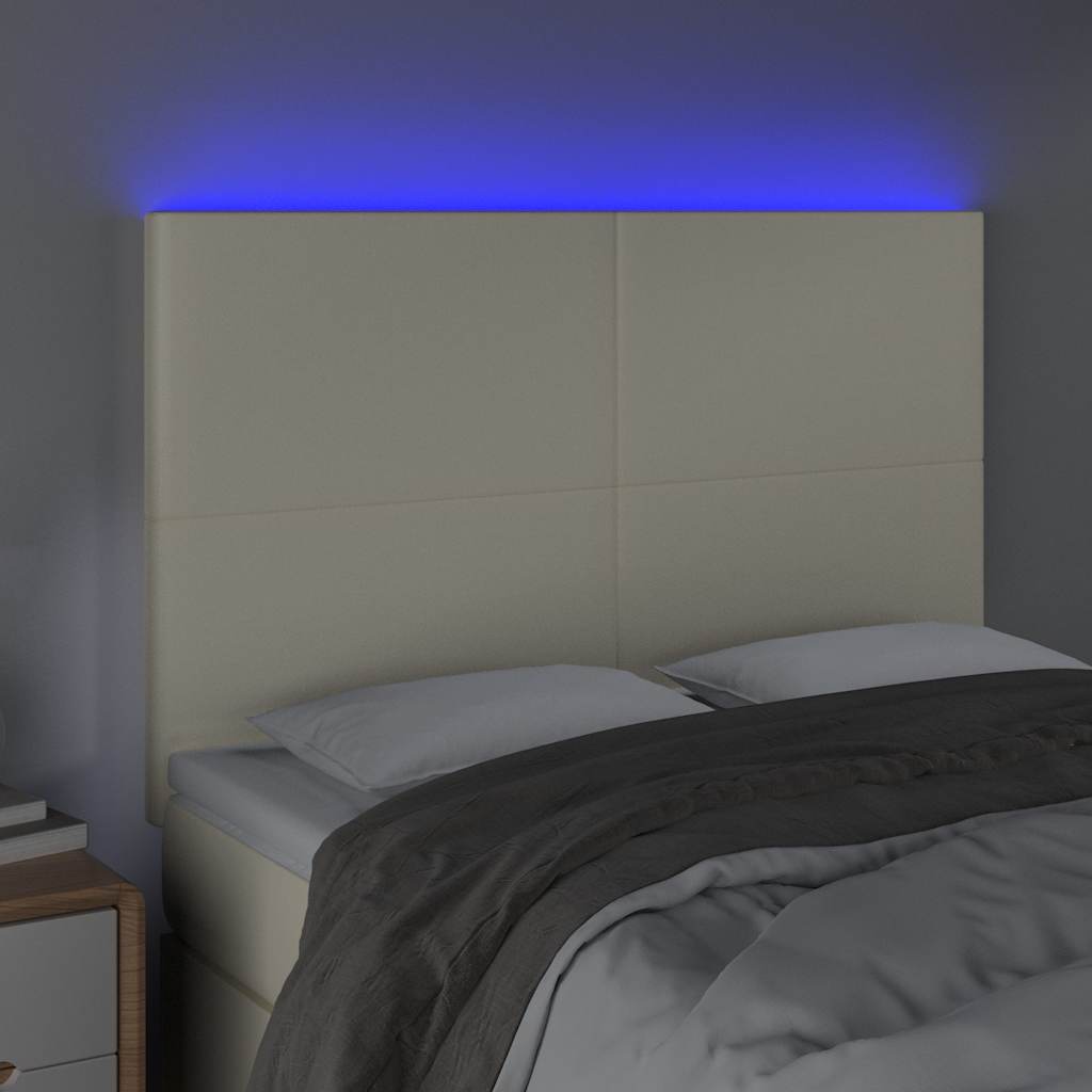 Testiera a LED Crema 144x5x118/128 cm in Similpelle