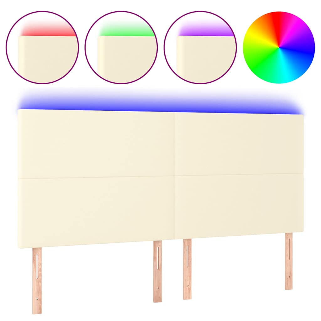 Testiera a LED Crema 200x5x118/128 cm in Similpelle