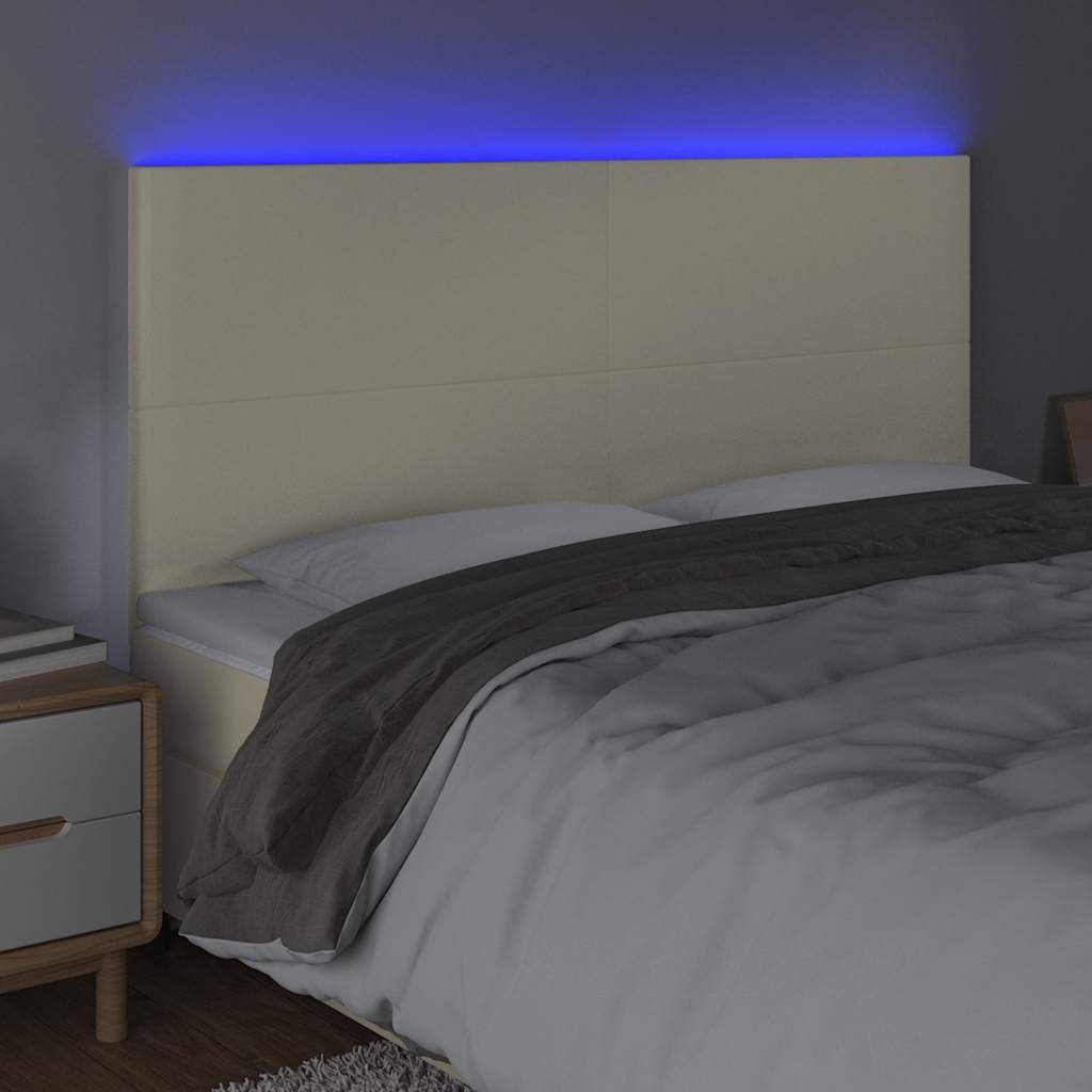Testiera a LED Crema 200x5x118/128 cm in Similpelle