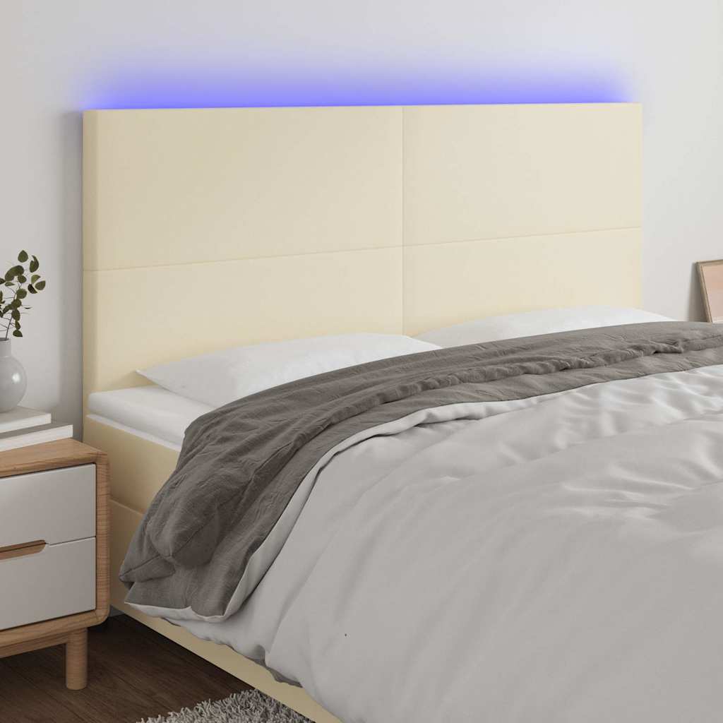 Testiera a LED Crema 200x5x118/128 cm in Similpelle