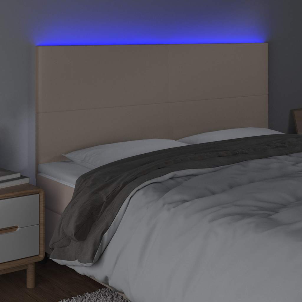 Testiera a LED Cappuccino 200x5x118/128 cm in Similpelle