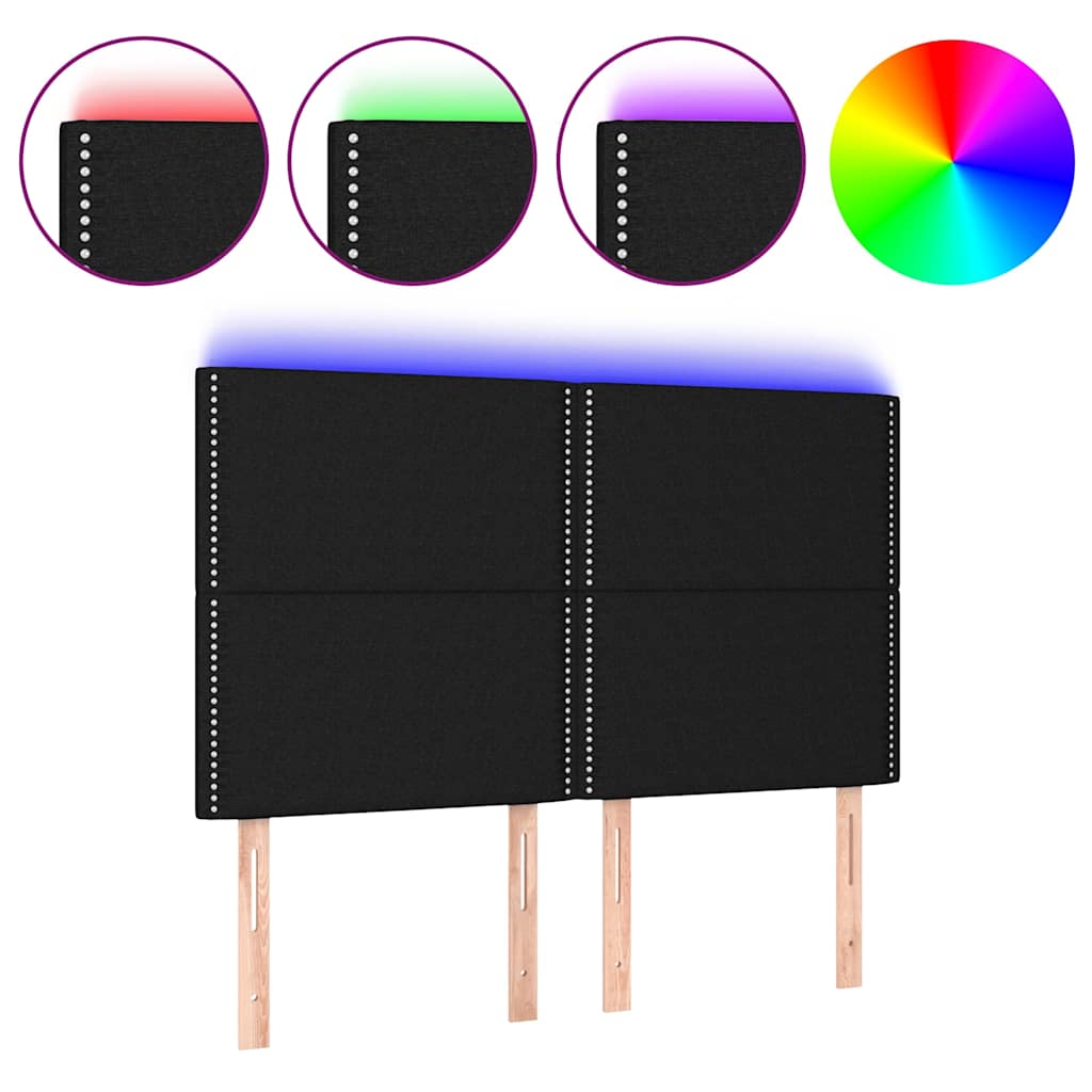 Testiera a LED Nera 144x5x118/128 cm in Tessuto