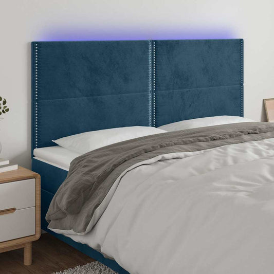 Testiera a LED Blu Scuro 200x5x118/128 cm in Velluto