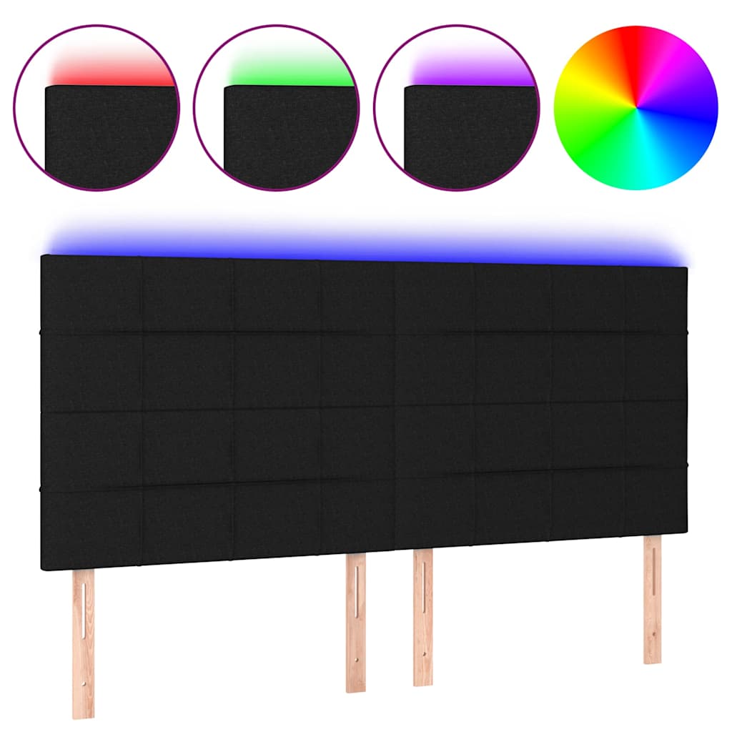 Testiera a LED nero 200x5x118/128cm in Tessuto