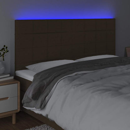 Testiera a LED Marrone scuro 200x5x118/128cm in Tessuto