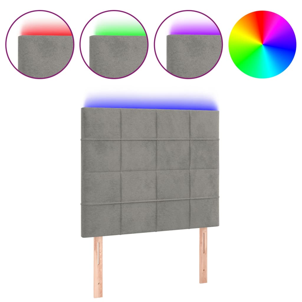 Testiera a LED Grigio Chiaro 80x5x118/128 cm in Velluto