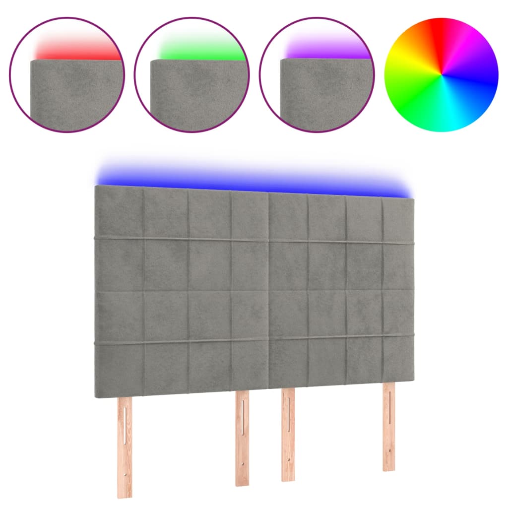 Testiera a LED Grigio Chiaro 144x5x118/128 cm in Velluto