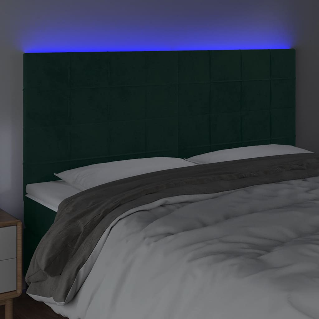 Testiera a LED Verde Scuro 160x5x118/128cm in Velluto | homemem39