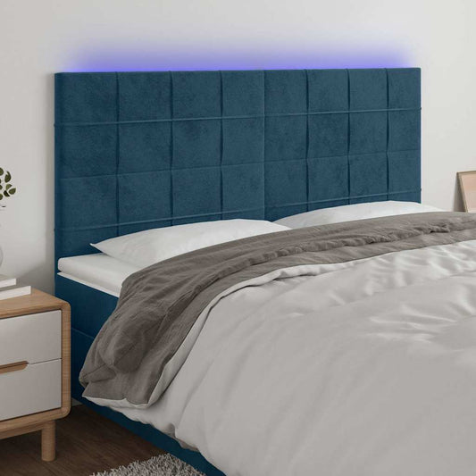 Testiera a LED Blu Scuro 180x5x118/128 cm in Velluto