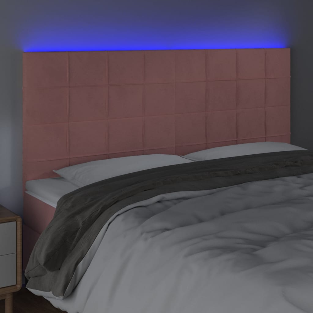 Testiera a LED Rosa 180x5x118/128 cm in Velluto | homemem39