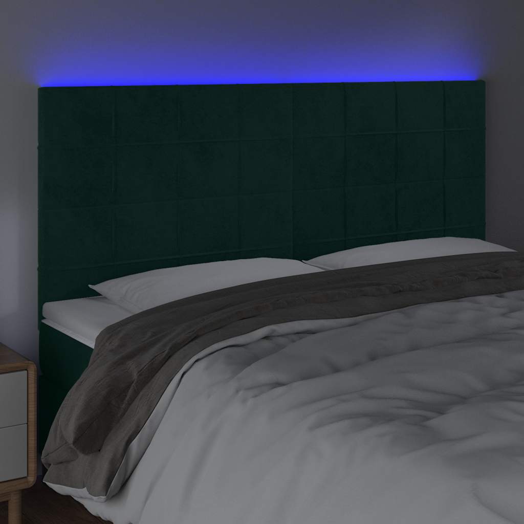 Testiera a LED Verde Scuro 200x5x118/128 cm in Velluto