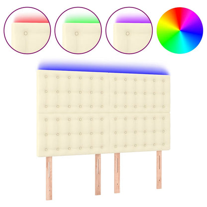 Testiera a LED Crema 144x5x118/128 cm in Similpelle