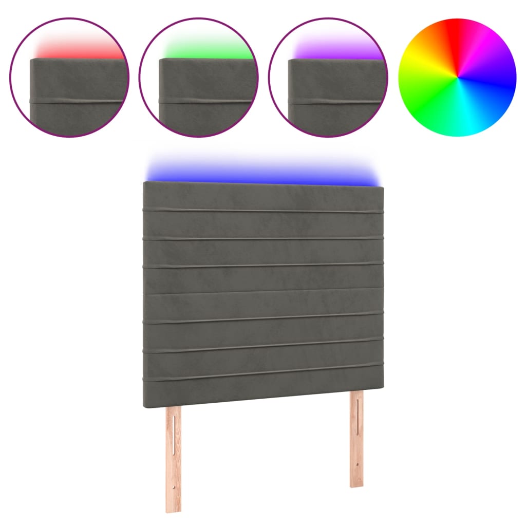 Testiera a LED Grigio Scuro 90x5x118/128 cm in Velluto