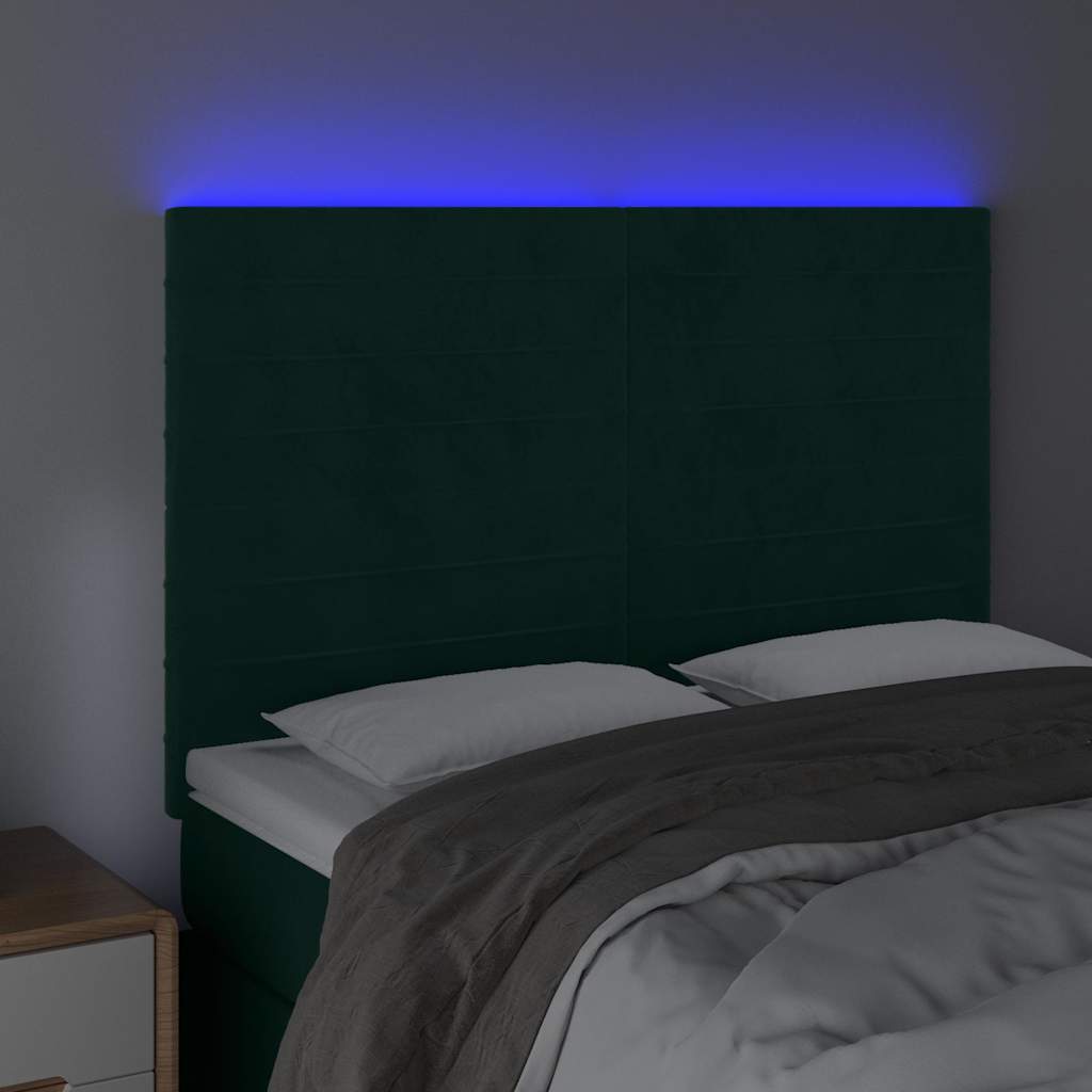 Testiera a LED Verde Scuro 144x5x118/128cm in Velluto