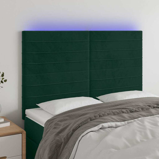 Testiera a LED Verde Scuro 144x5x118/128cm in Velluto