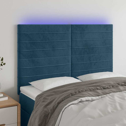 Testiera a LED Blu Scuro 144x5x118/128 cm in Velluto