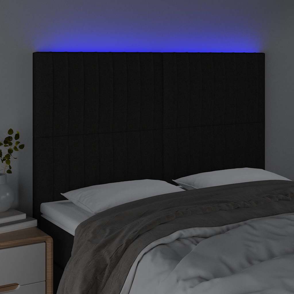 Testiera a LED Nera 144x5x118/128 cm in Tessuto