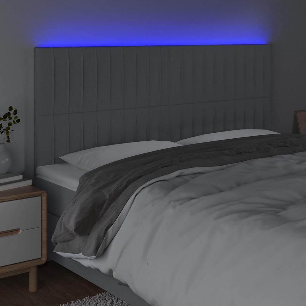 Testiera a LED Grigio Chiaro 160x5x118/128 cm in Tessuto