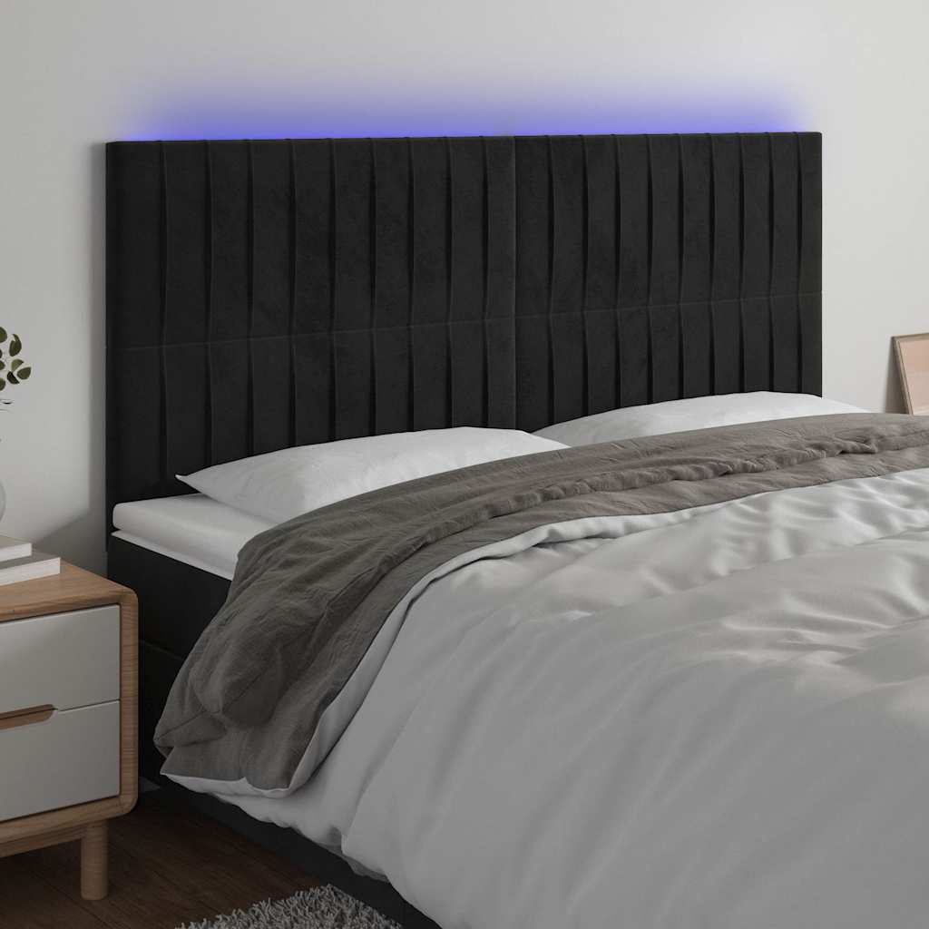 Testiera a LED Nera 160x5x118/128 cm in Velluto