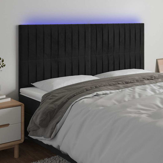Testiera a LED Nera 160x5x118/128 cm in Velluto