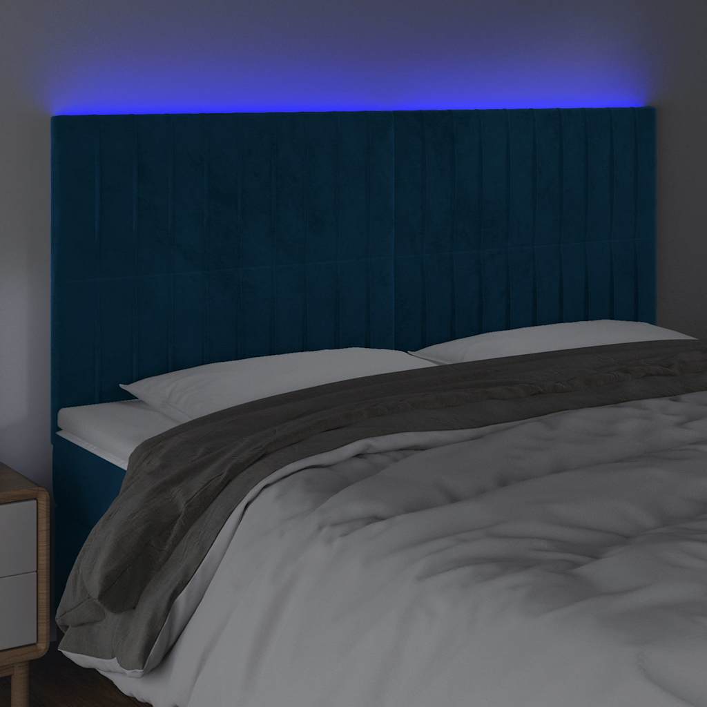 Testiera a LED Blu Scuro 160x5x118/128 cm in Velluto