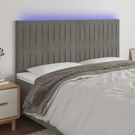 Testiera a LED Grigio Chiaro 180x5x118/128 cm in Velluto