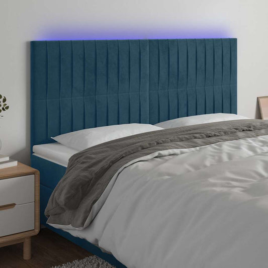 Testiera a LED Blu Scuro 180x5x118/128 cm in Velluto