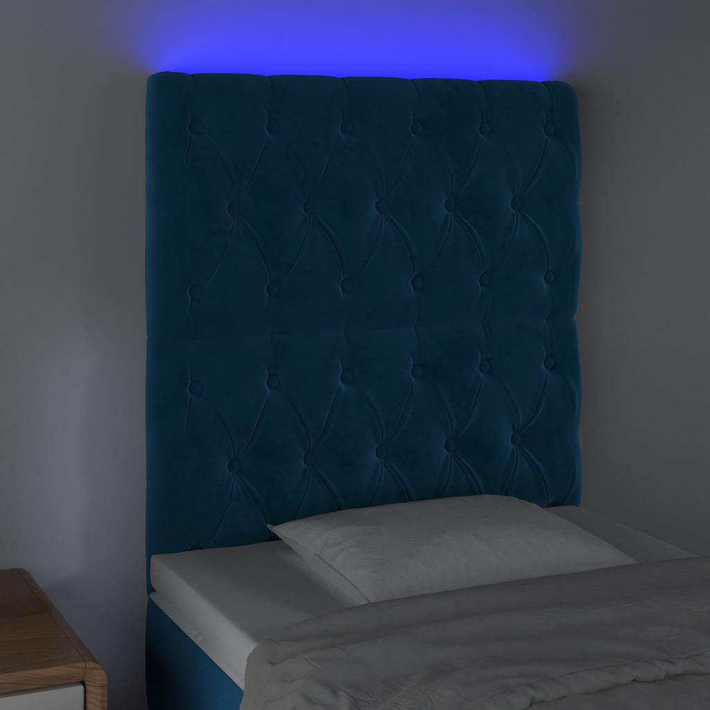 Testiera a LED Blu scuro 80x7x118/128 cm in Velluto