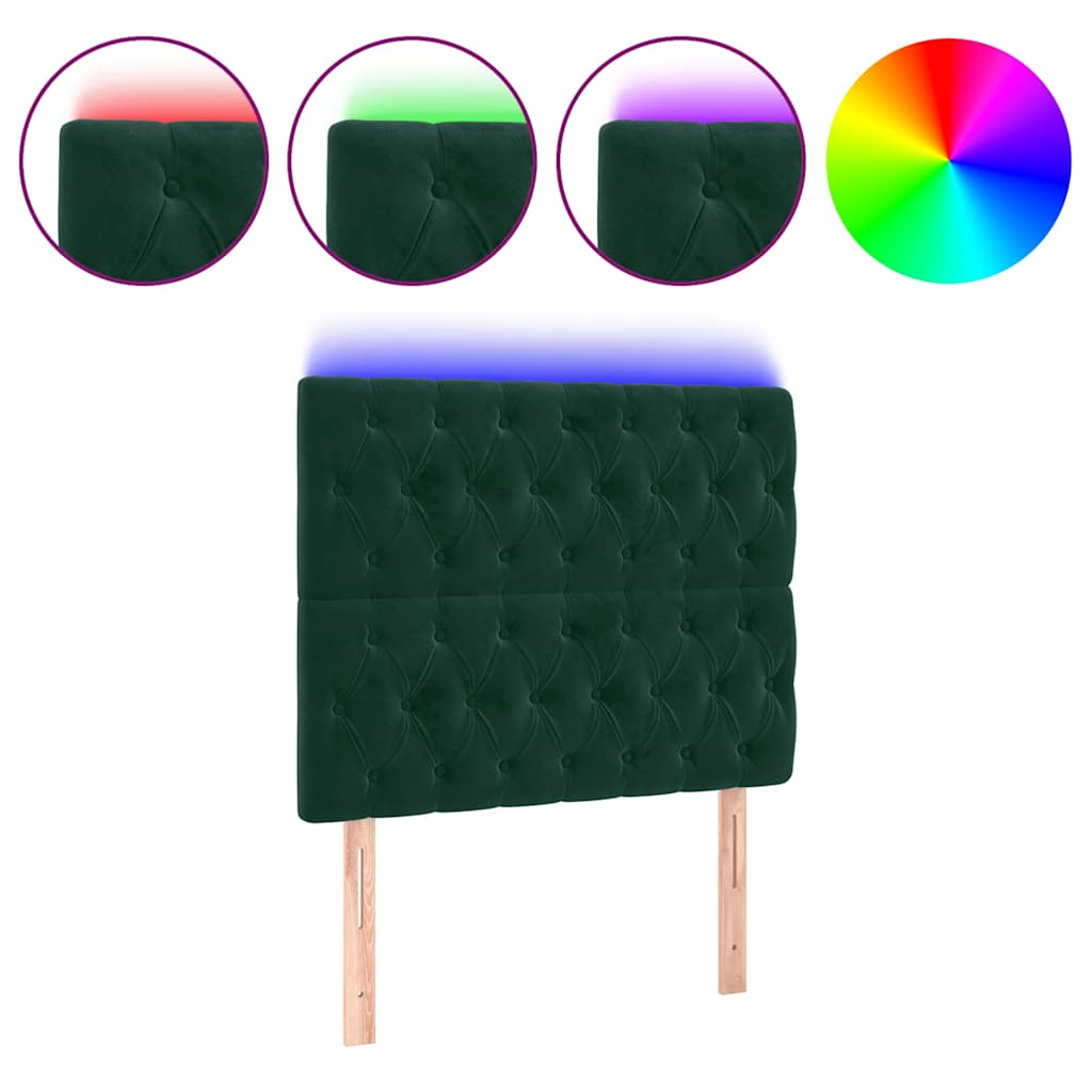 Testiera a LED Verde Scuro 90x7x118/128cm in Velluto