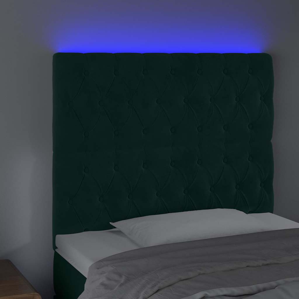 Testiera a LED Verde Scuro 90x7x118/128cm in Velluto