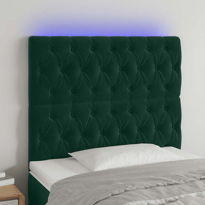 Testiera a LED Verde Scuro 90x7x118/128cm in Velluto