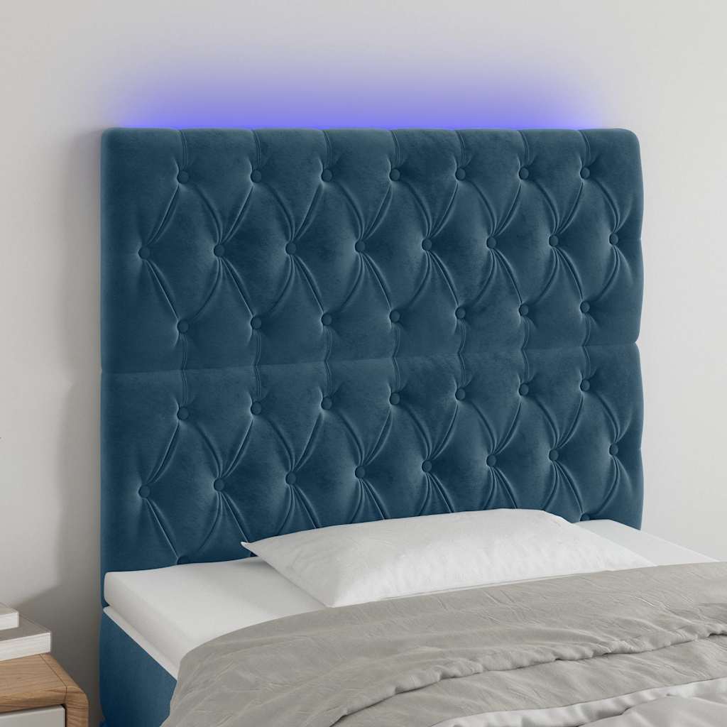 Testiera a LED Blu Scuro 100x7x118/128 cm in Velluto