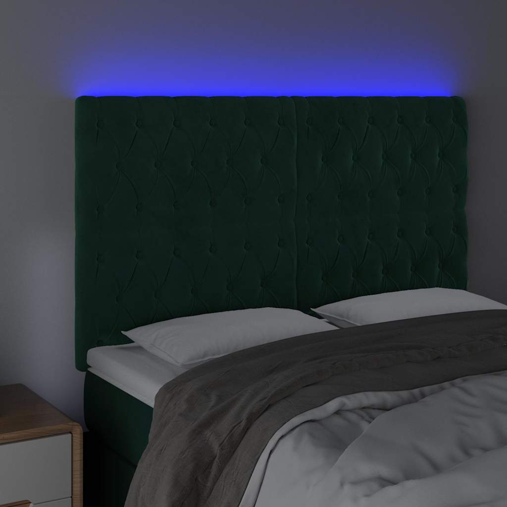 Testiera a LED Verde Scuro 144x7x118/128cm in Velluto