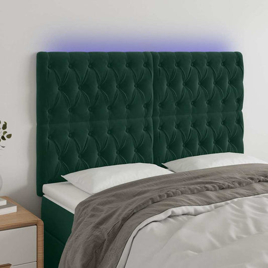 Testiera a LED Verde Scuro 144x7x118/128cm in Velluto