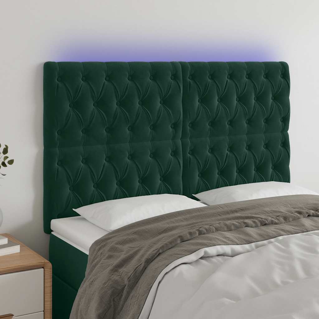Testiera a LED Verde Scuro 144x7x118/128cm in Velluto