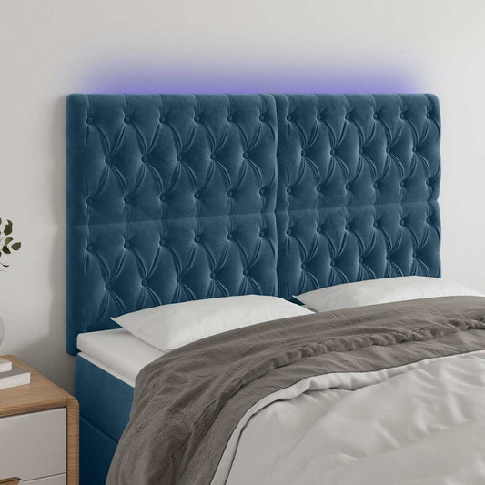 Testiera a LED Blu Scuro 144x7x118/128 cm in Velluto