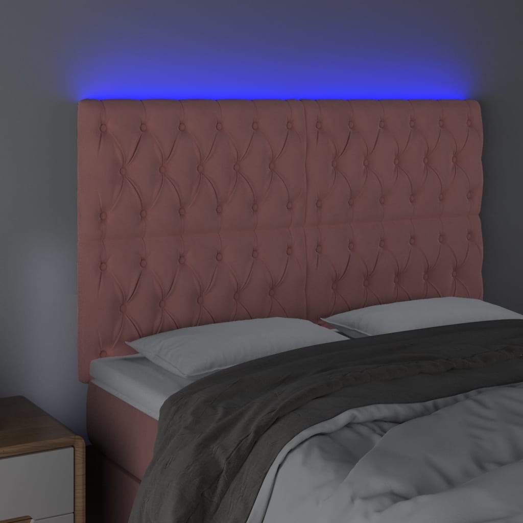 Testiera a LED Rosa 144x7x118/128 cm in Velluto