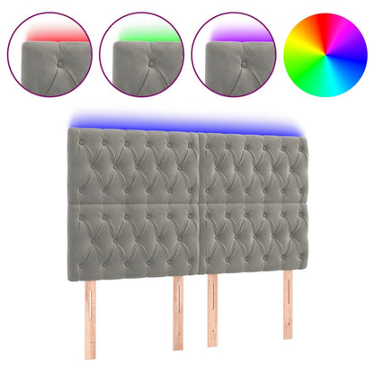 Testiera a LED Grigio Chiaro 160x7x118/128 cm in Velluto