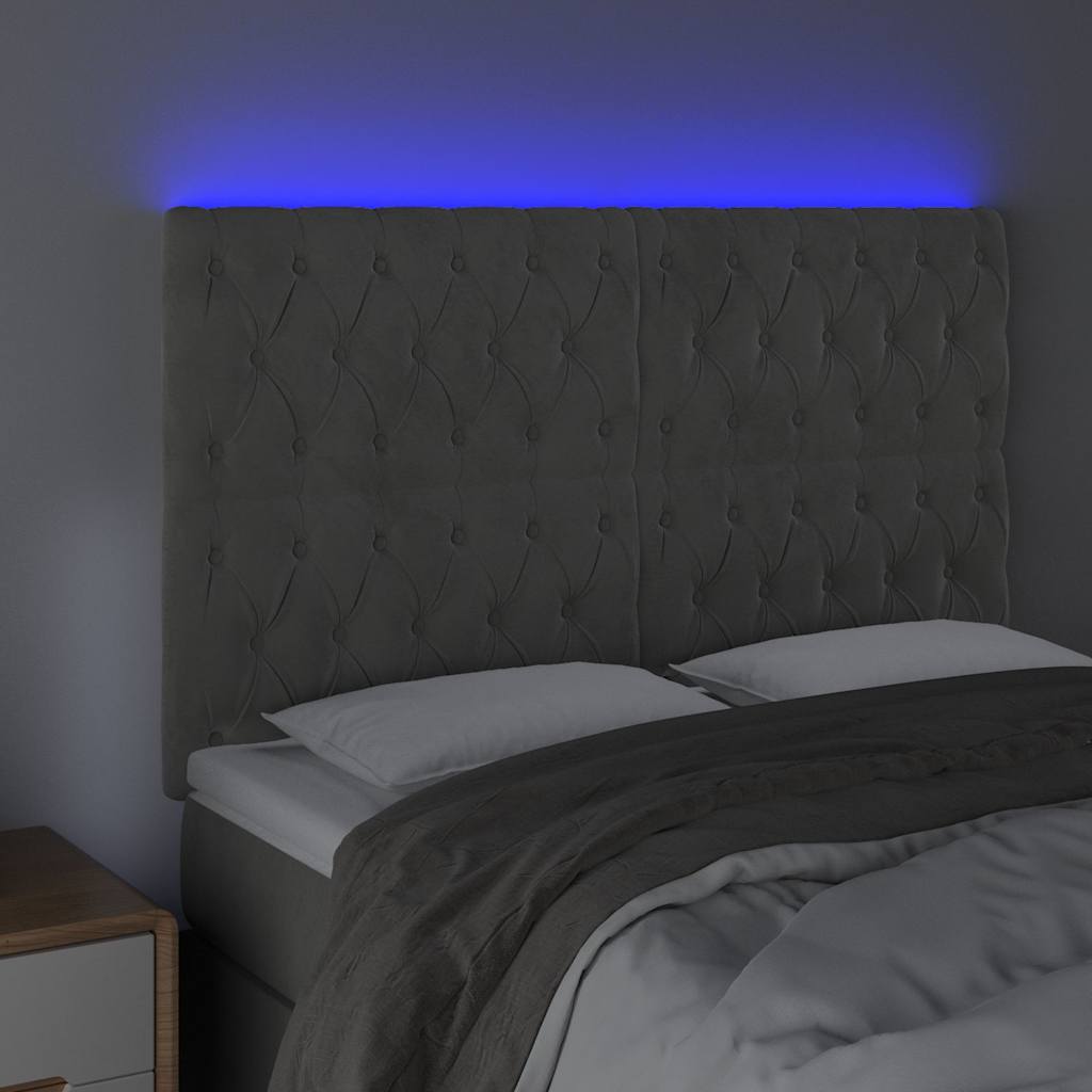 Testiera a LED Grigio Chiaro 160x7x118/128 cm in Velluto