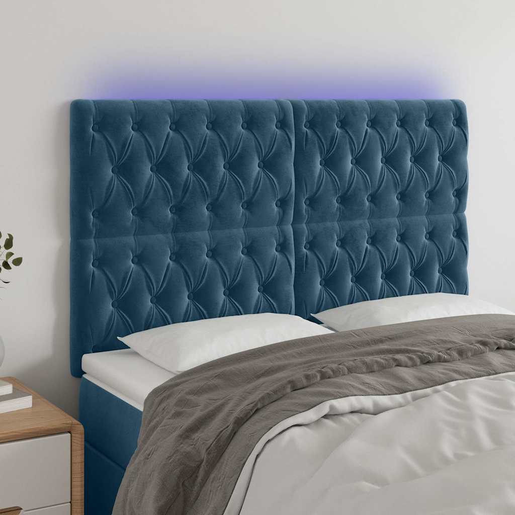 Testiera a LED Blu Scuro 160x7x118/128 cm in Velluto