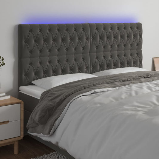 Dark Gray LED Headboard 180x7x118/128cm in Velvet