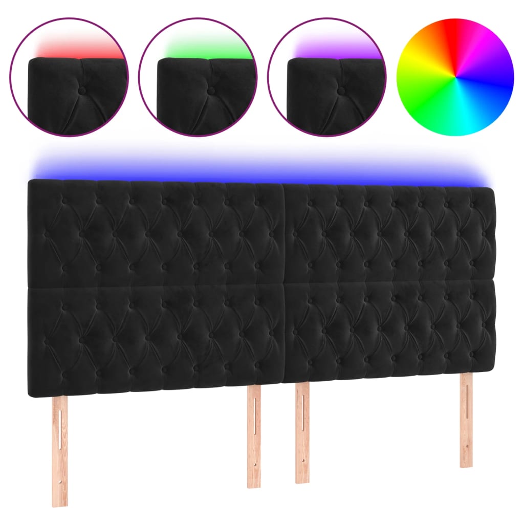 Testiera a LED Nera 200x7x118/128cm in Velluto