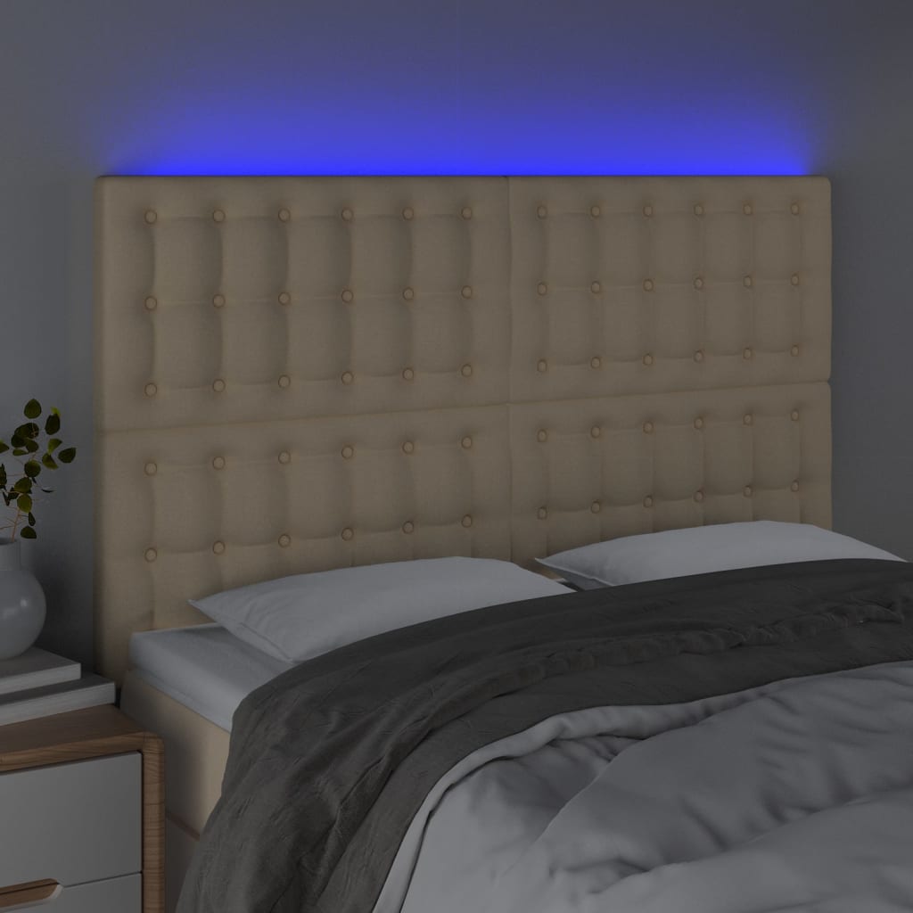 Testiera a LED Crema 144x5x118/128 cm in Tessuto - homemem39