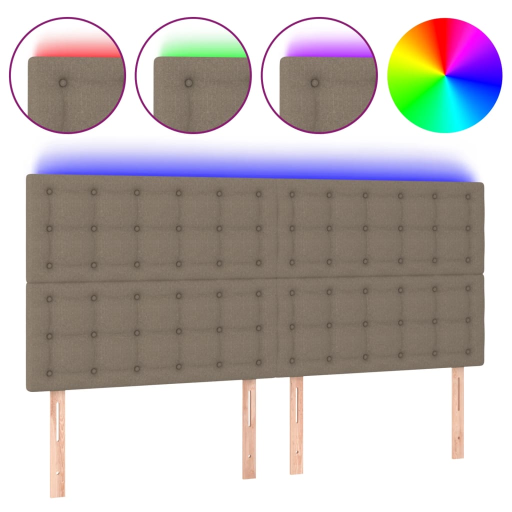 Testiera a LED Tortora 180x5x118/128 cm in Tessuto