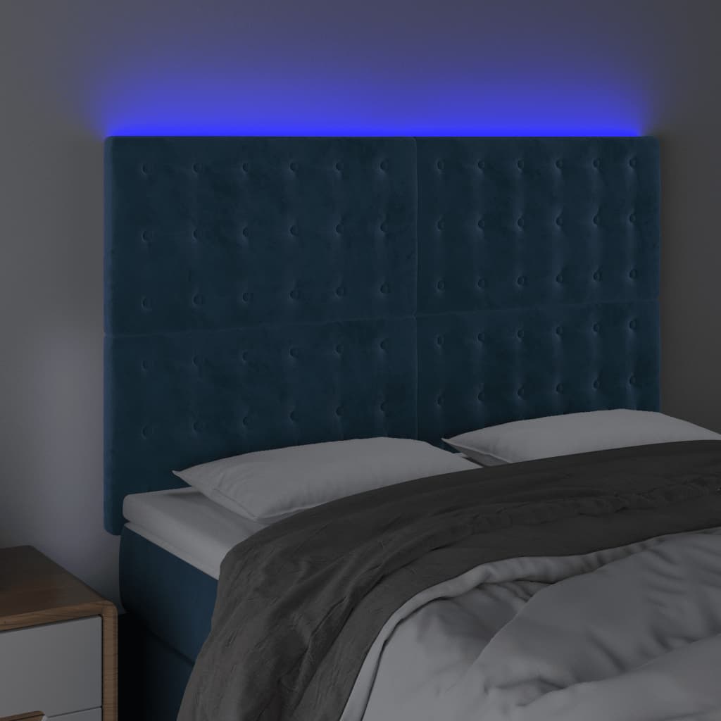 Testiera a LED Blu Scuro 144x5x118/128 cm in Velluto - homemem39