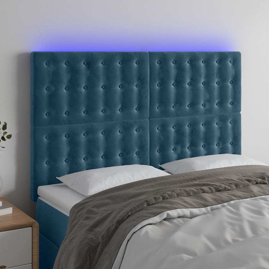 Testiera a LED Blu Scuro 144x5x118/128 cm in Velluto
