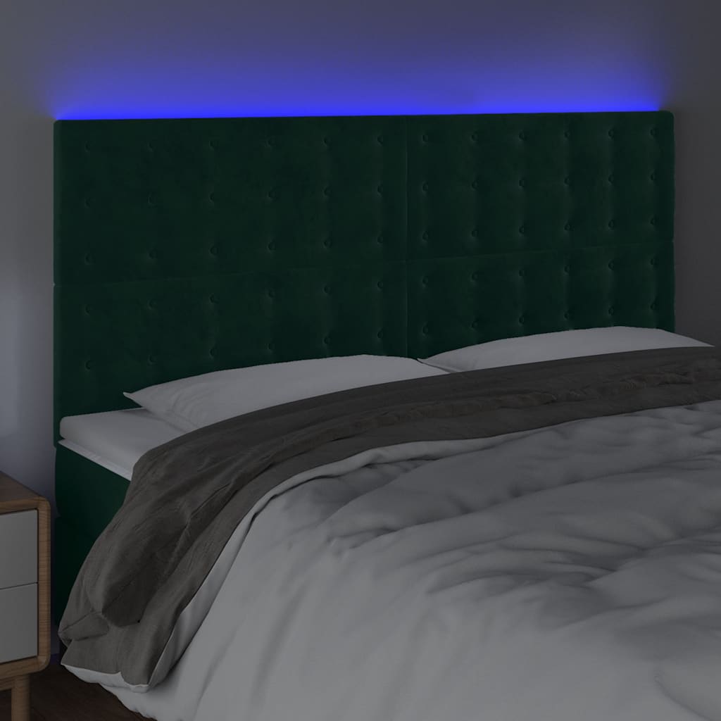 Testiera a LED Verde Scuro 200x5x118/128 cm in Velluto